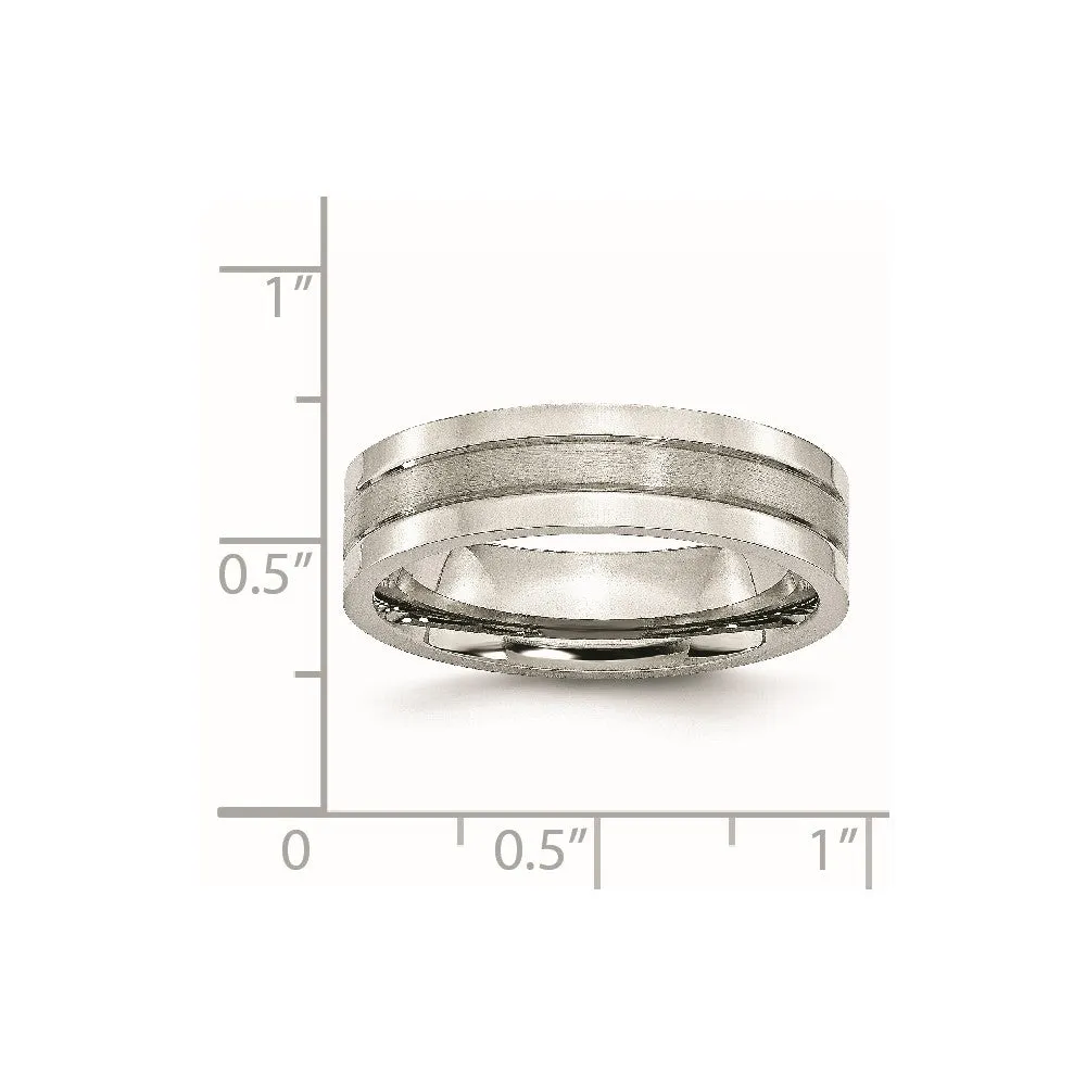 Stainless Steel Polished w/Satin Center 6mm Grooved Band