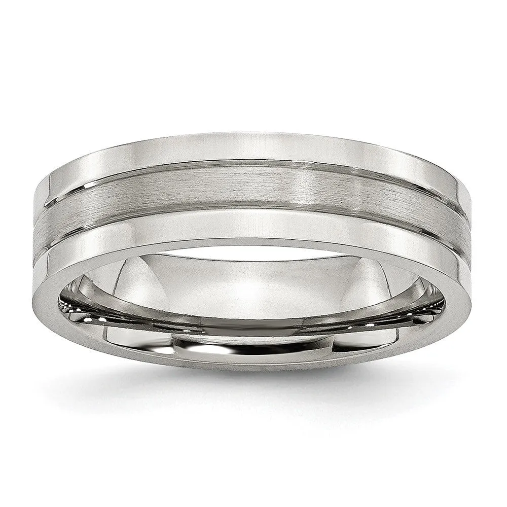 Stainless Steel Polished w/Satin Center 6mm Grooved Band