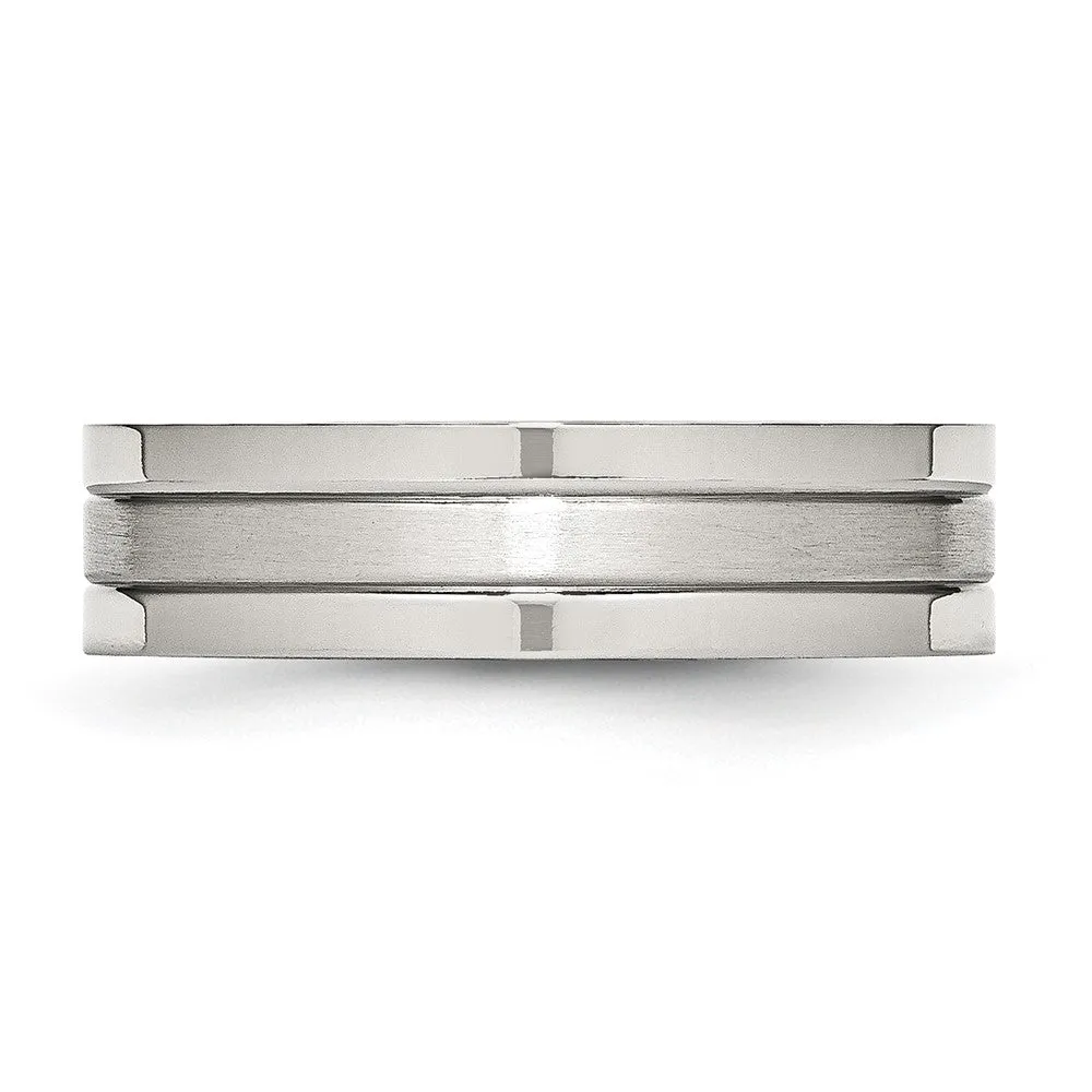 Stainless Steel Polished w/Satin Center 6mm Grooved Band