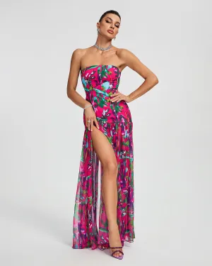 Strapless Chiffon High Split Maxi Dress