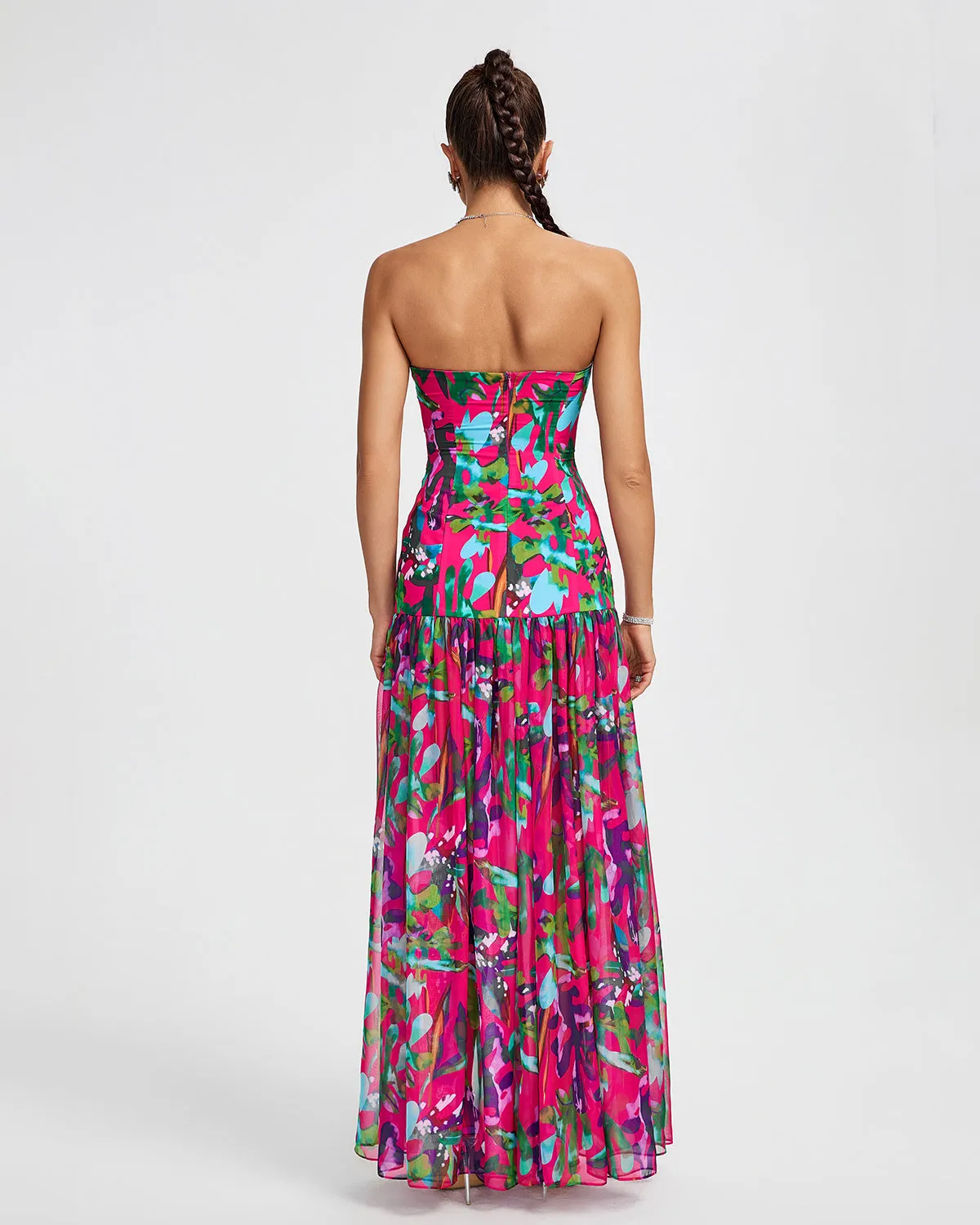Strapless Chiffon High Split Maxi Dress