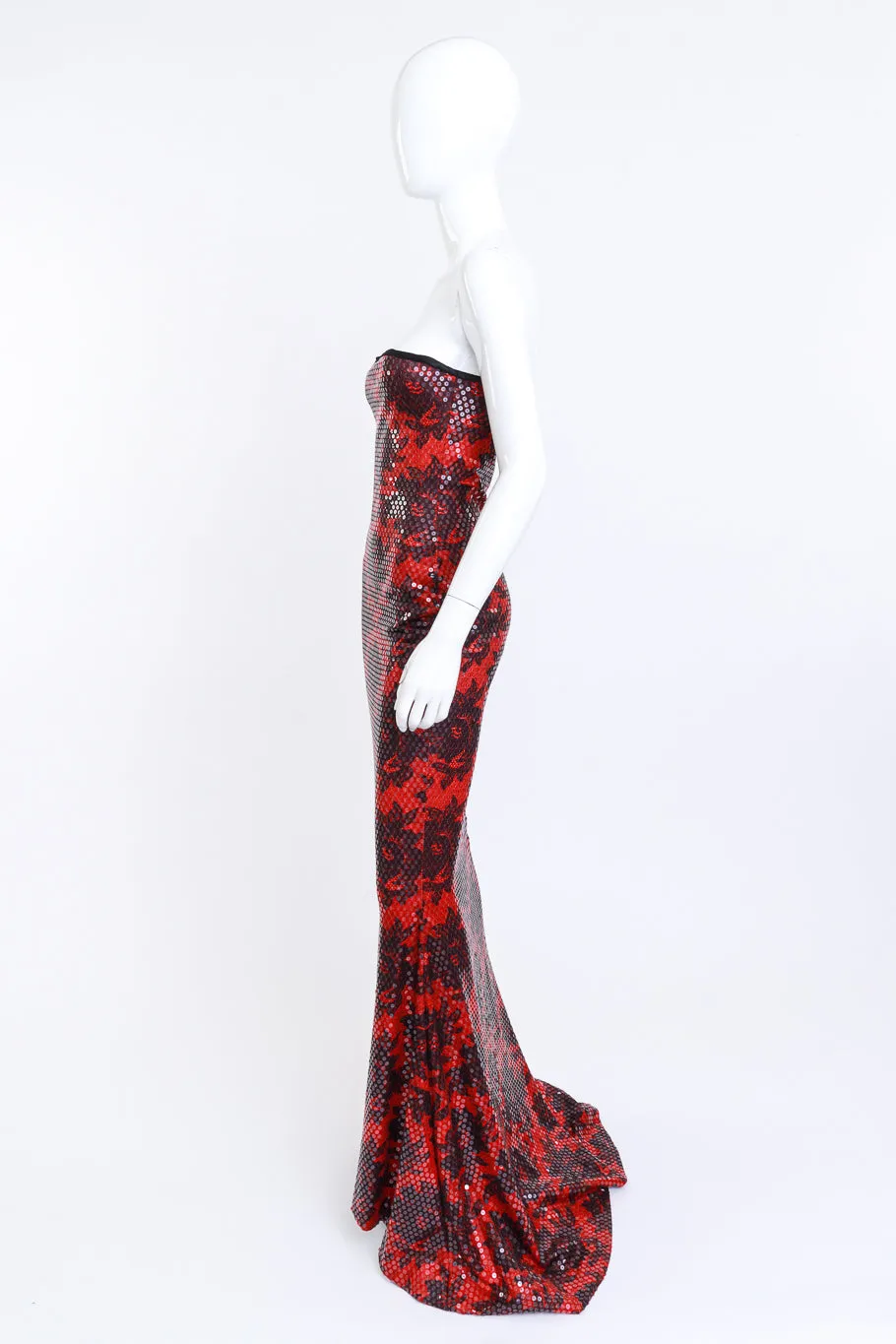 Strapless Floral Sequin Gown & Feather Jacket Set