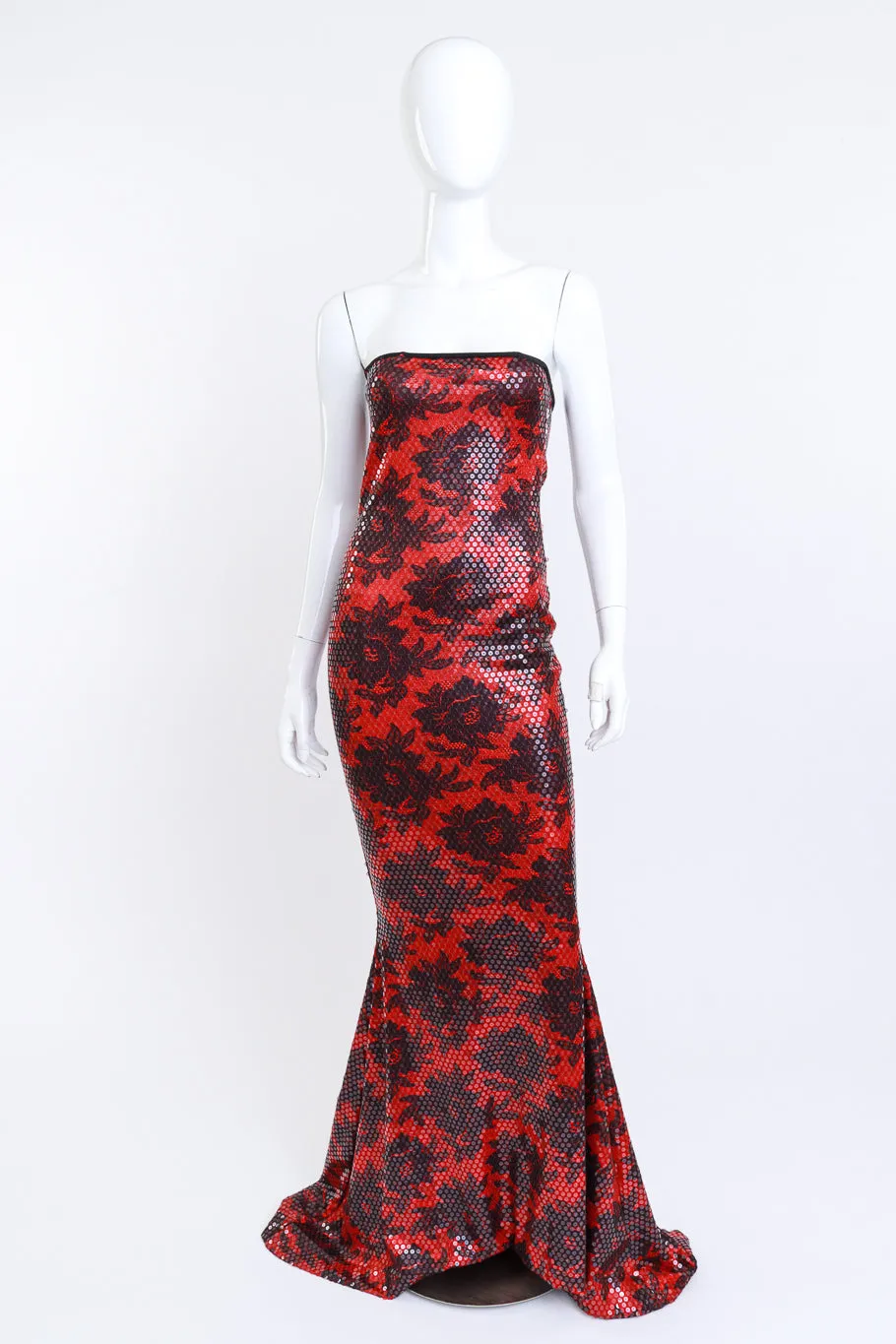 Strapless Floral Sequin Gown & Feather Jacket Set