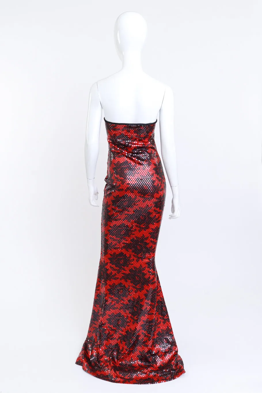 Strapless Floral Sequin Gown & Feather Jacket Set