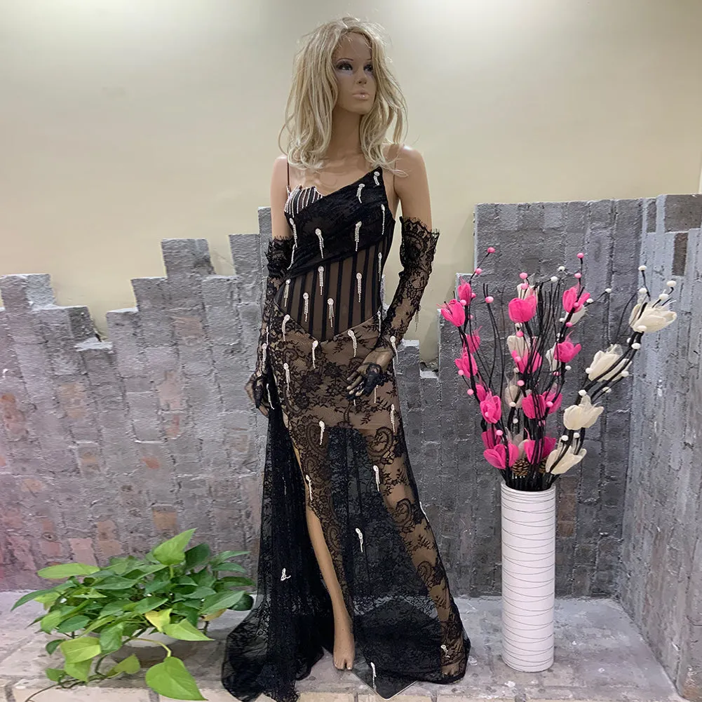 Strapless High Split Maxi Bodycon Dress HT1100