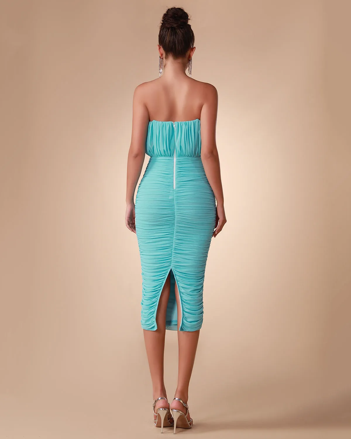 Strapless Ruched Midi Dress