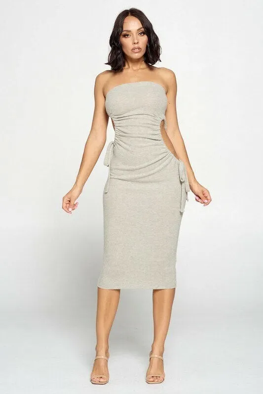 STRAPLESS SIDE CUTOUT BODYCON DRESS