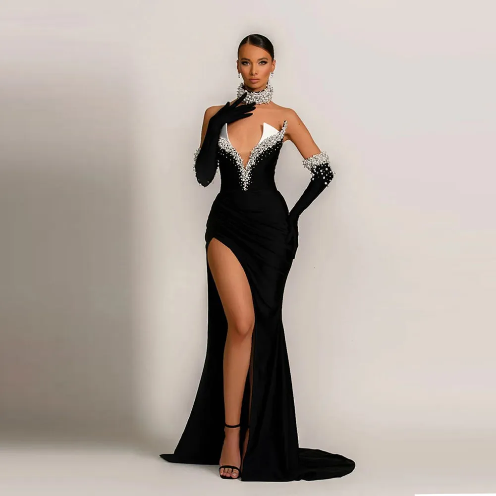 Strapless Sleeveless Beaded Maxi Dress KLYF1350
