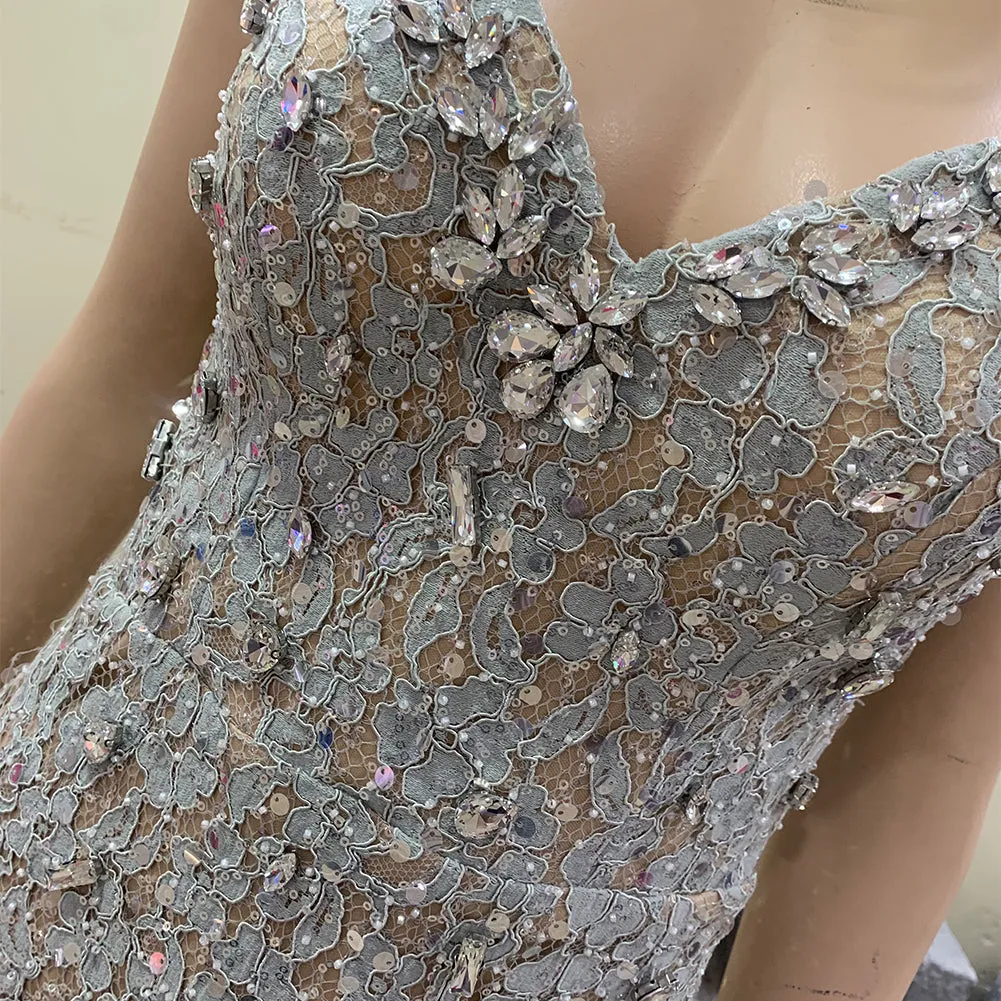 Strapless Sleeveless Rhinestone Dress HT952