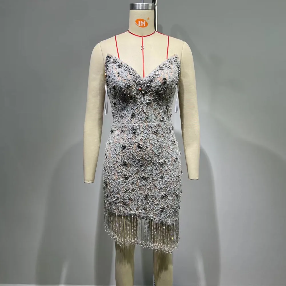 Strapless Sleeveless Rhinestone Dress HT952