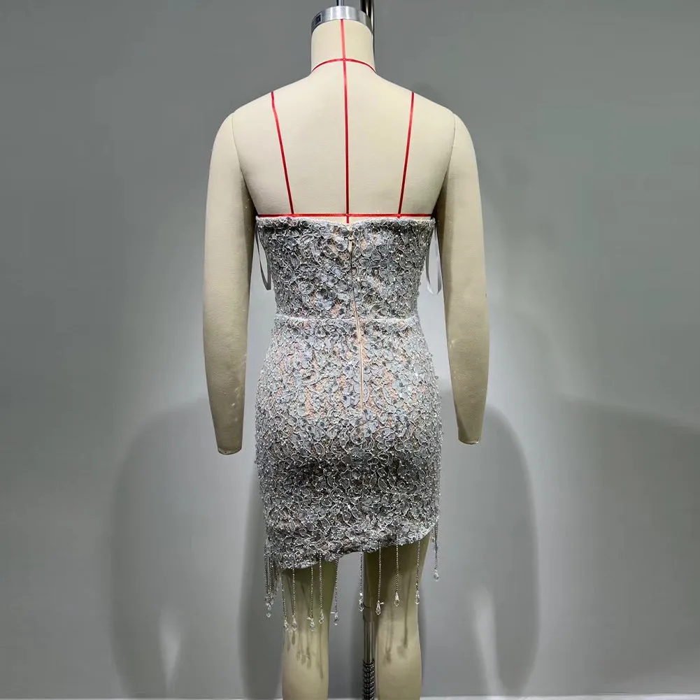 Strapless Sleeveless Rhinestone Dress HT952