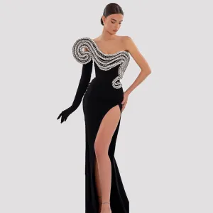 Strapless Sleeveless Rhinestone Maxi Bodycon Dress HT939