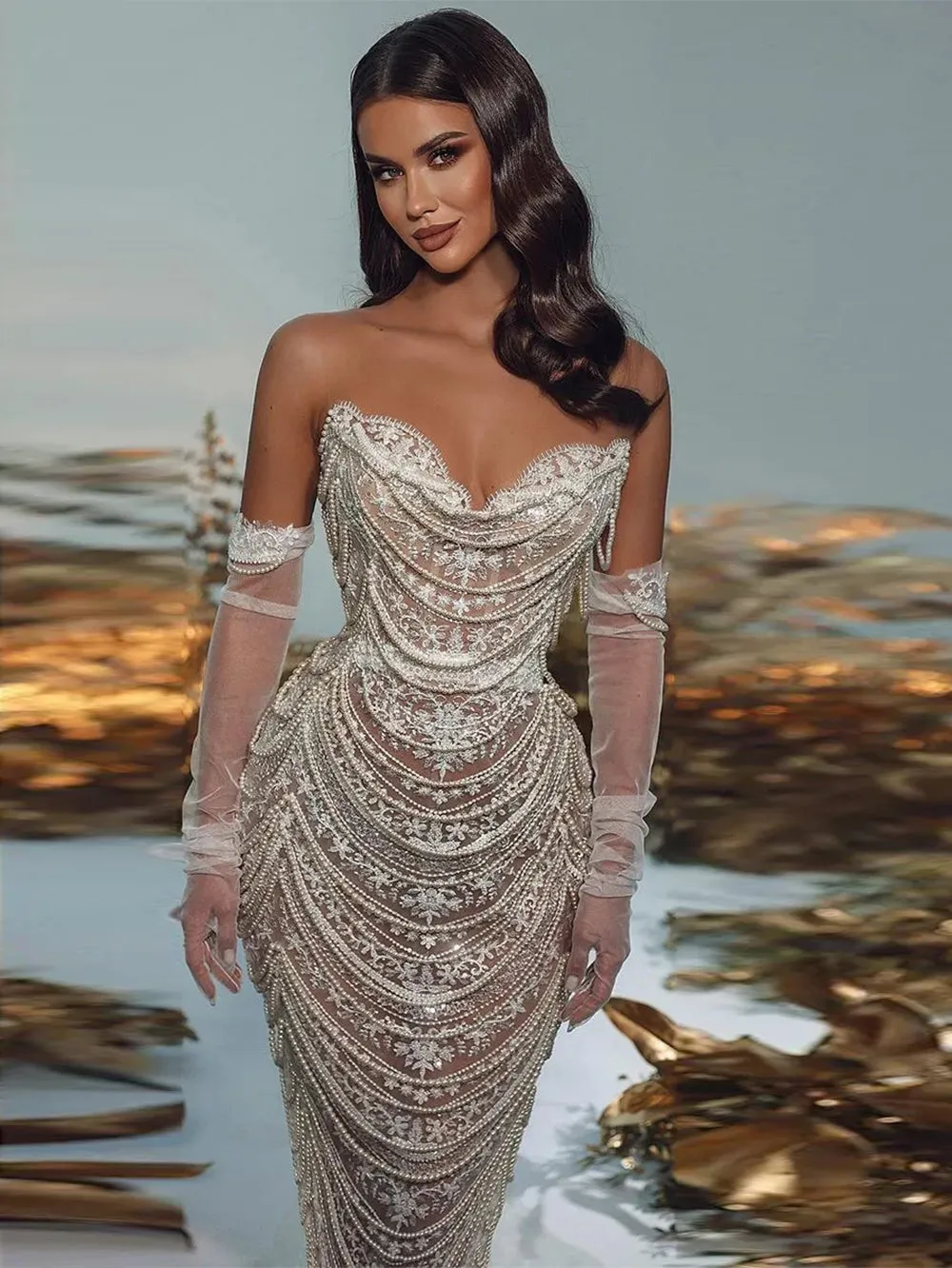 Strapless Sleeveless Sequins Bodycon Dress HT962