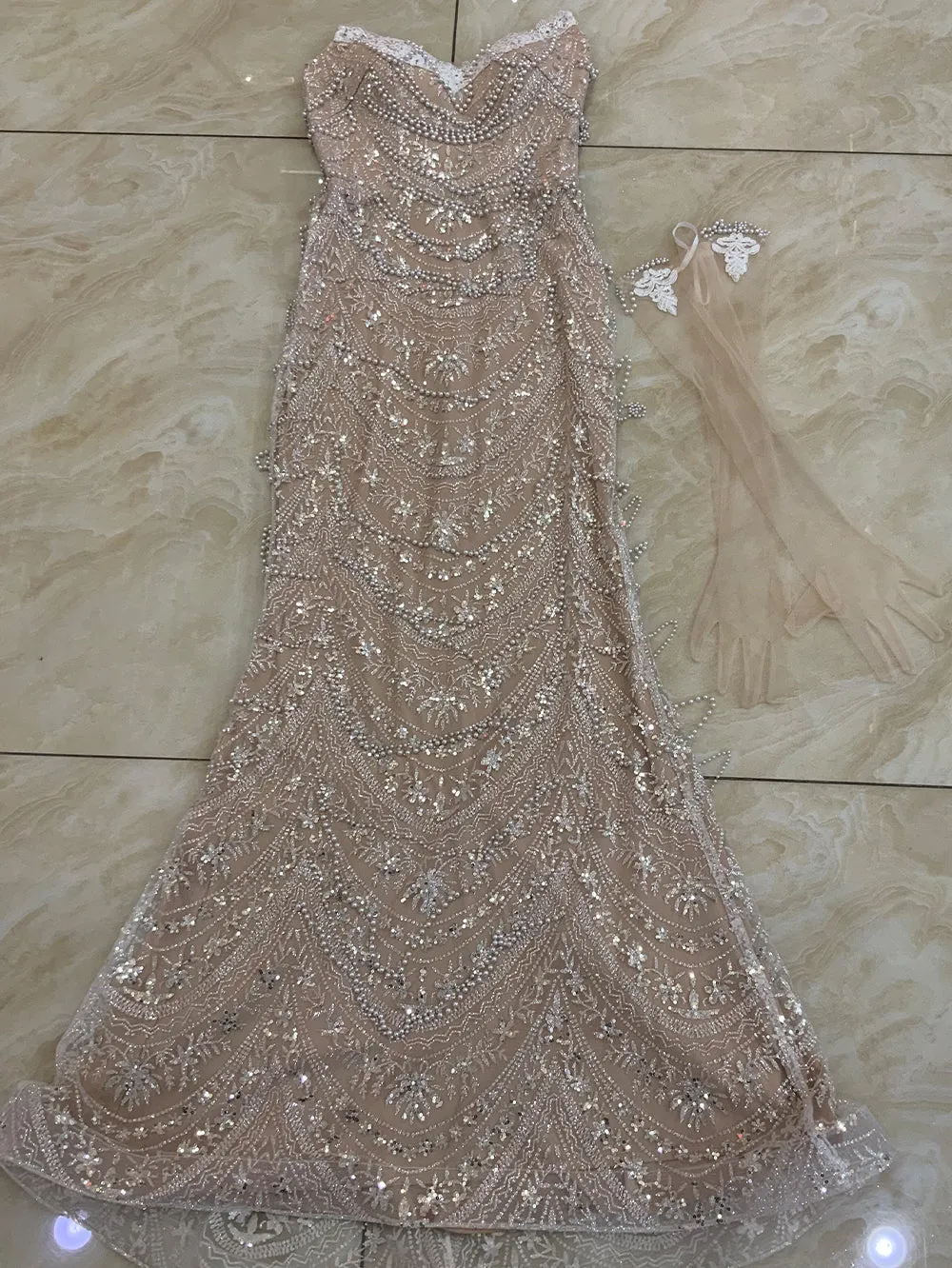 Strapless Sleeveless Sequins Bodycon Dress HT962