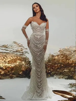 Strapless Sleeveless Sequins Bodycon Dress HT962