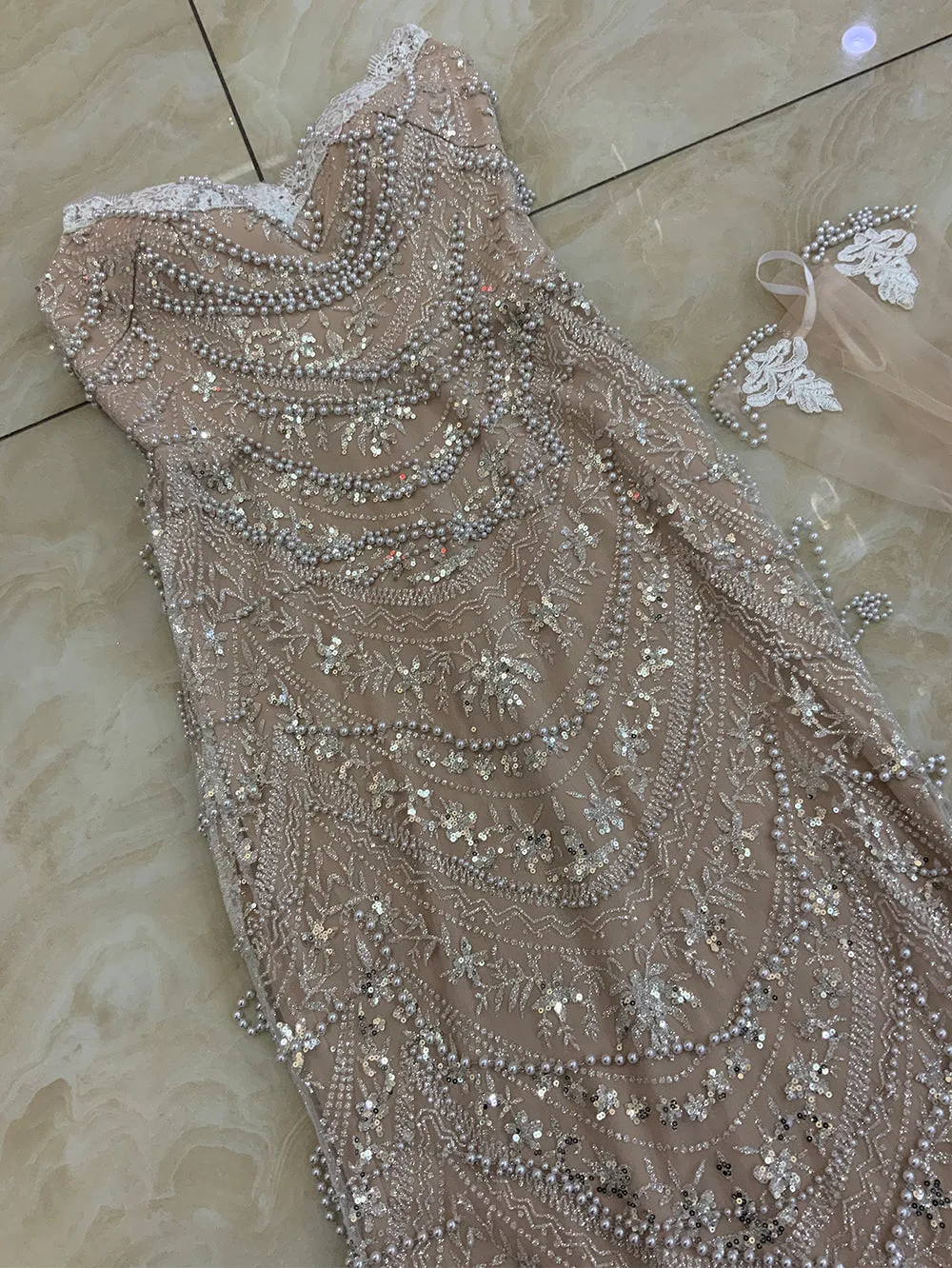 Strapless Sleeveless Sequins Bodycon Dress HT962