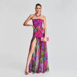 Strapless Sleeveless Side Slit Maxi Bodycon Dress KLYF840