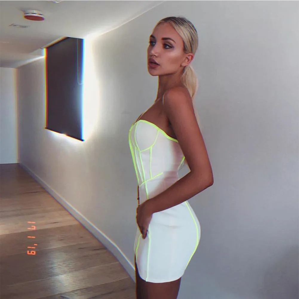Strapless Sleeveless Striped Mini Bandage Dress HB7273