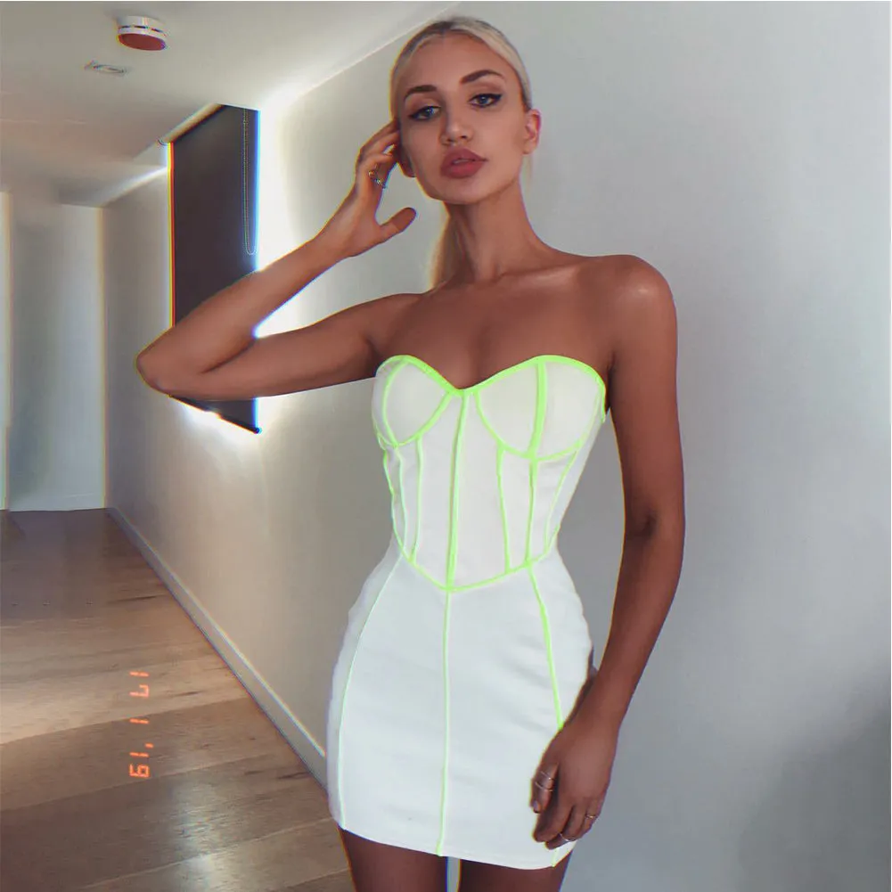 Strapless Sleeveless Striped Mini Bandage Dress HB7273