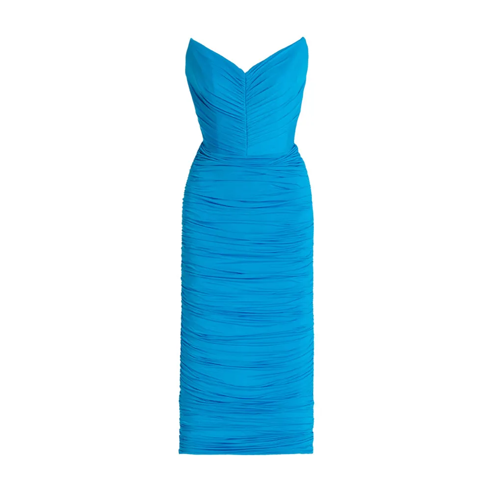 Strapless Sleeveless Wrinkled Midi Bandage Dress HL9364
