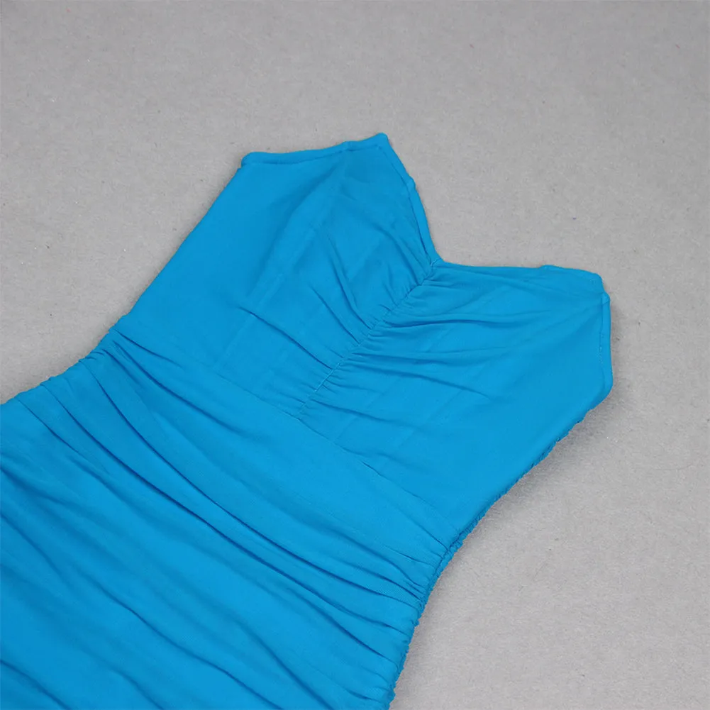Strapless Sleeveless Wrinkled Midi Bandage Dress HL9364