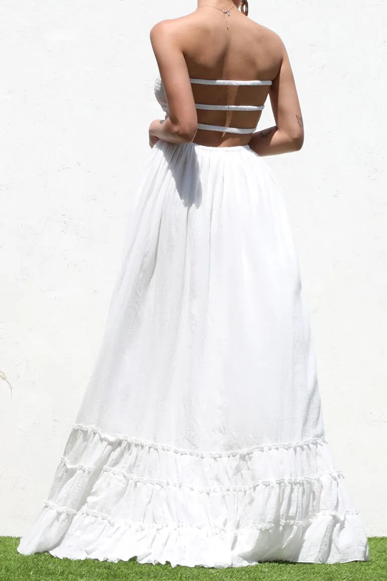 Strapless smoked maxi dress