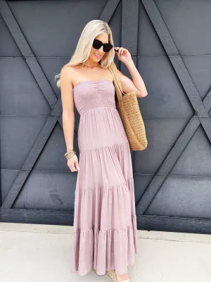 Strapless Tiered Maxi Dress In Mauve