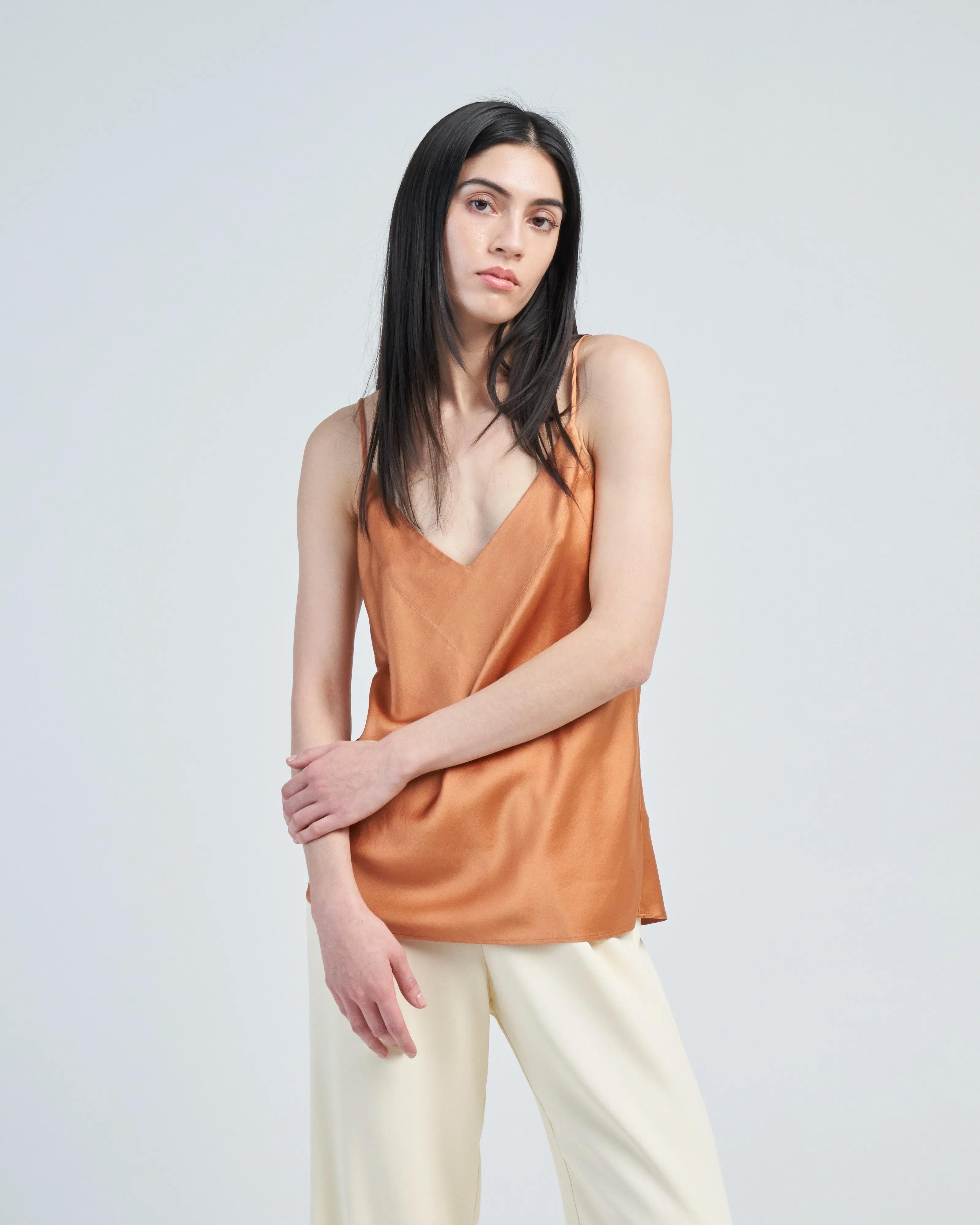 stretch silk satin strappy top