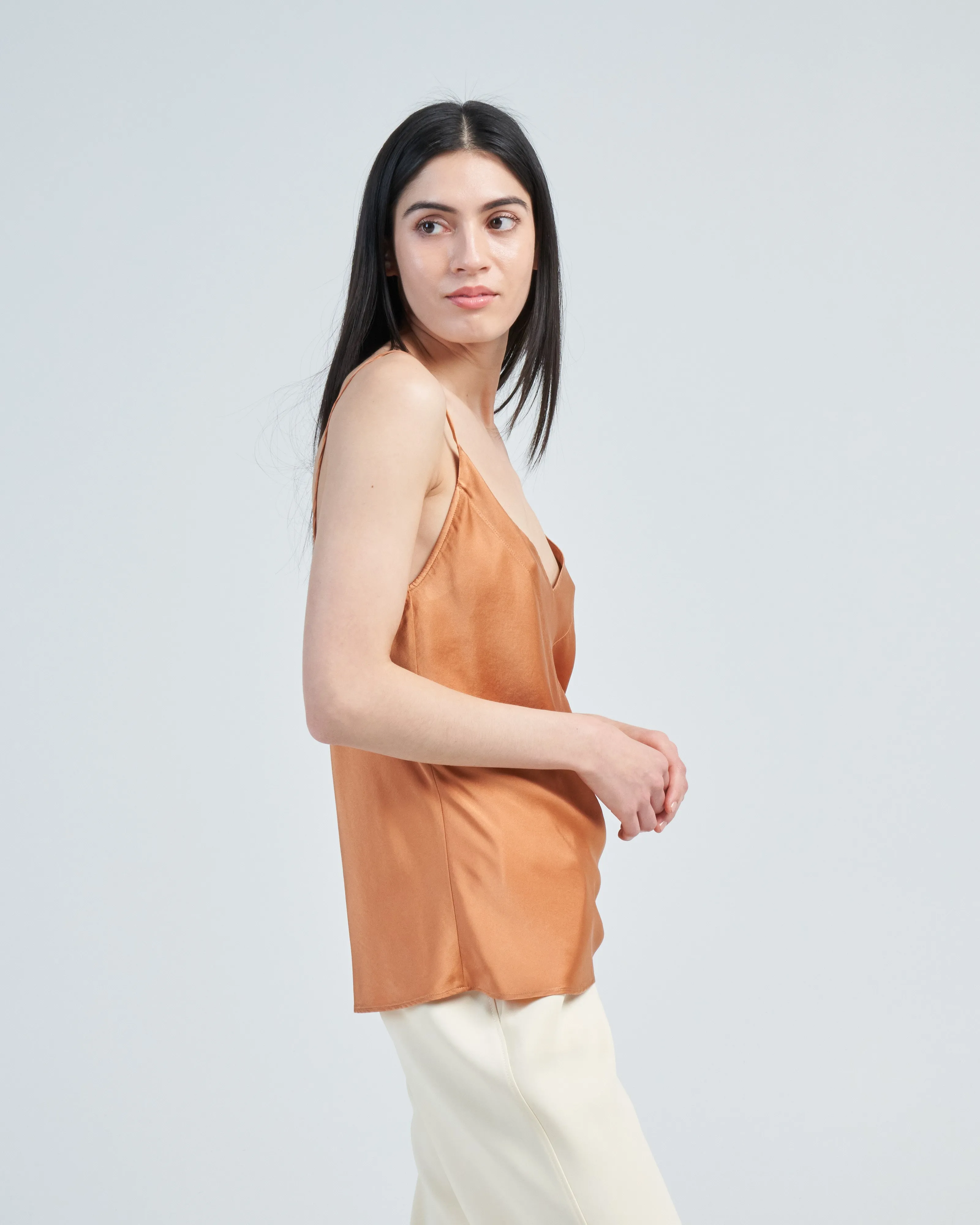 stretch silk satin strappy top