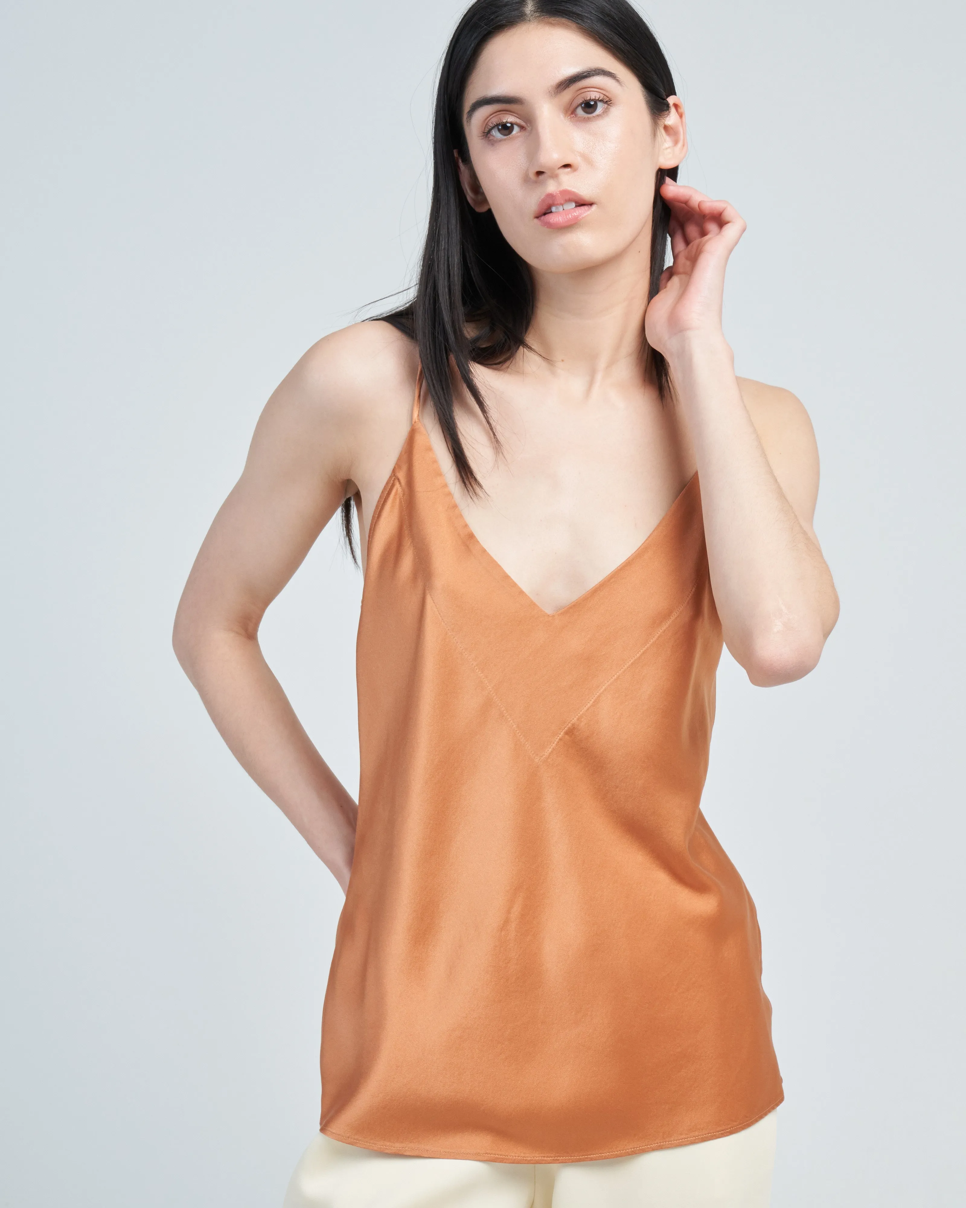 stretch silk satin strappy top