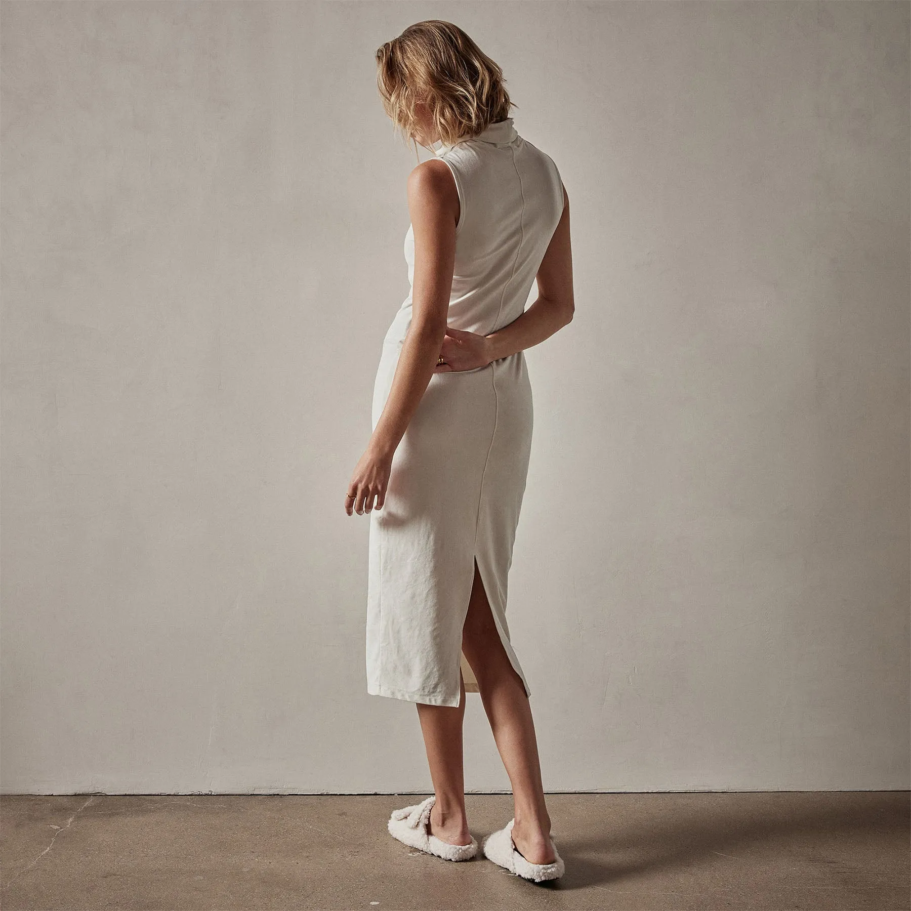 Stretch Velvet Sleeveless Dress - Canvas