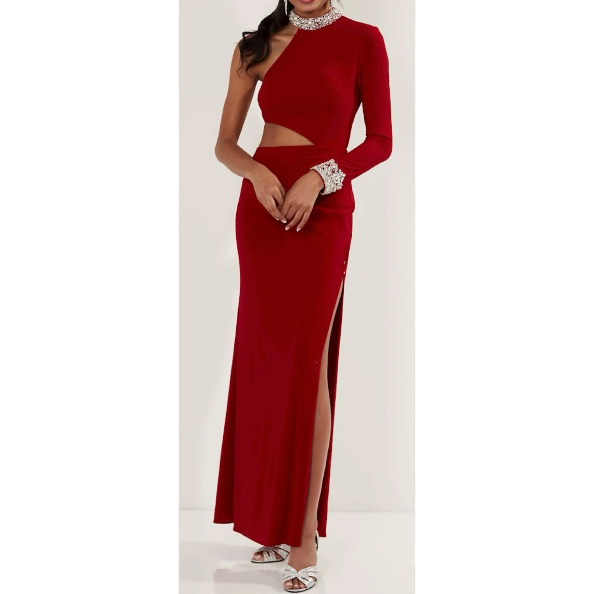 STUDIO 17 Style 12734 Long One Sleeve Gown Red Size 10 NWT