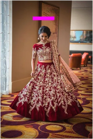 Stunning Bridal Velvet Maroon Lehenga Choli # B1966