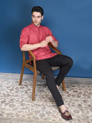 Stunning Red Silk Short Kurta For Men