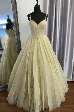 Stylish V Neck Open Back Dark Yellow Prom Dress 2020, Shiny V Neck Dark Yellow Formal Evening Dress, Sparkly Yellow Ball Gown