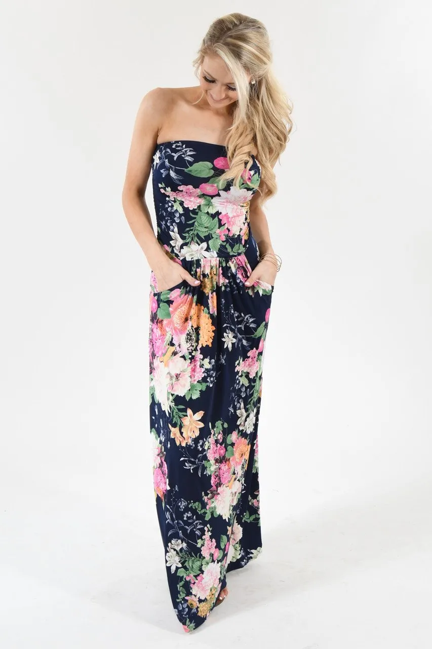 Summer Lovin' Strapless Maxi Dress ~ Navy
