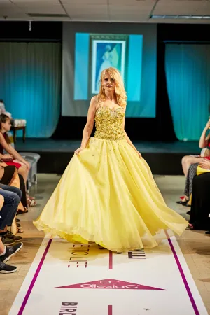 SUNFLOWA Yellow Organza Strapless Ball Evening Gown