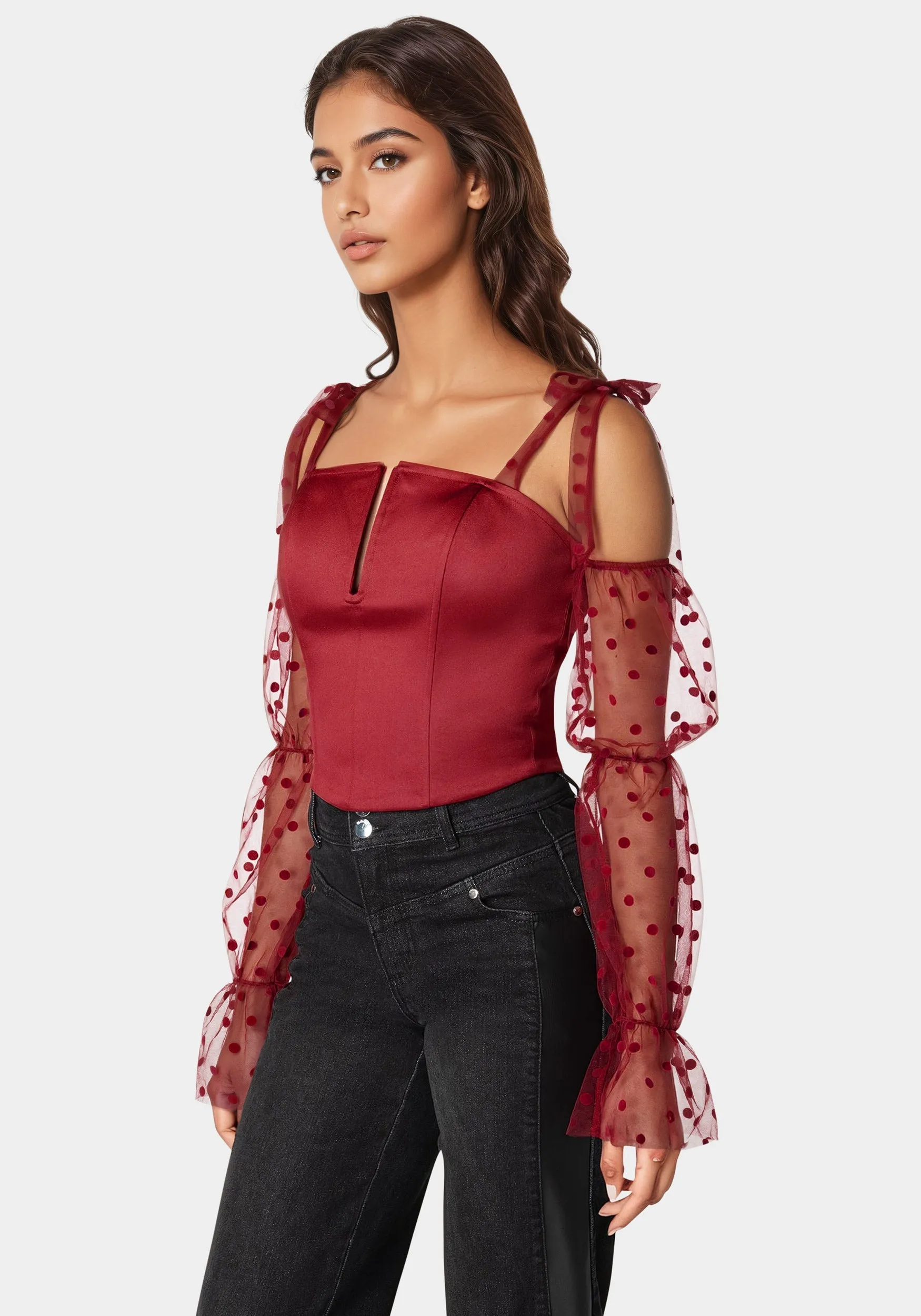 Swiss Dot Sleeve Satin Corset