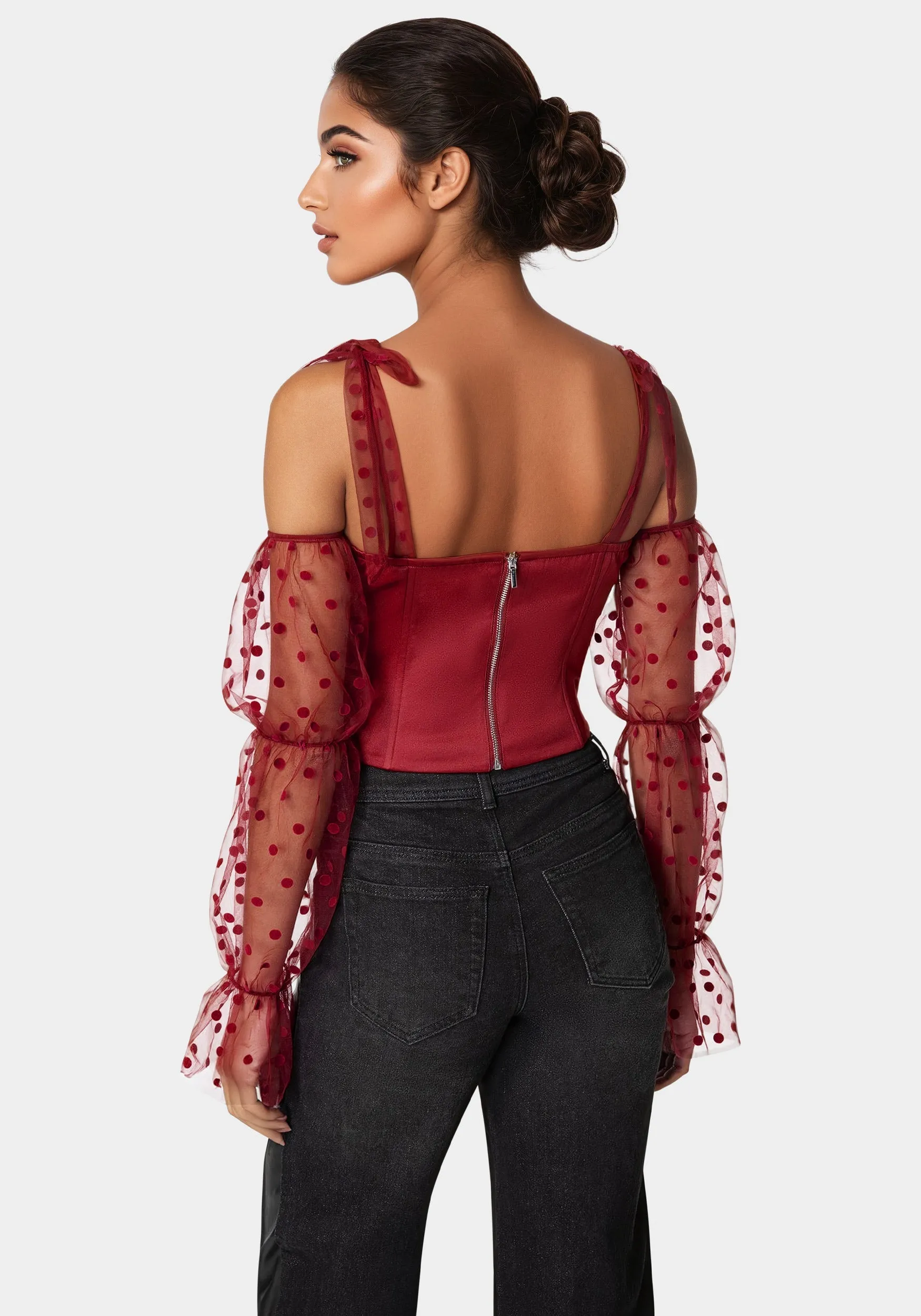 Swiss Dot Sleeve Satin Corset