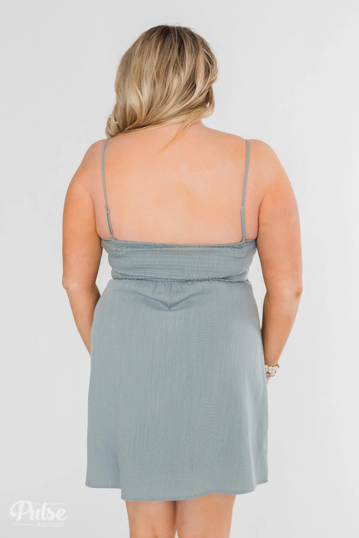 Take Me To Summer Lace Up Dress- Slate Blue
