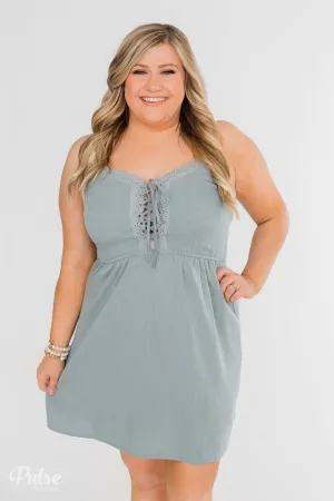 Take Me To Summer Lace Up Dress- Slate Blue