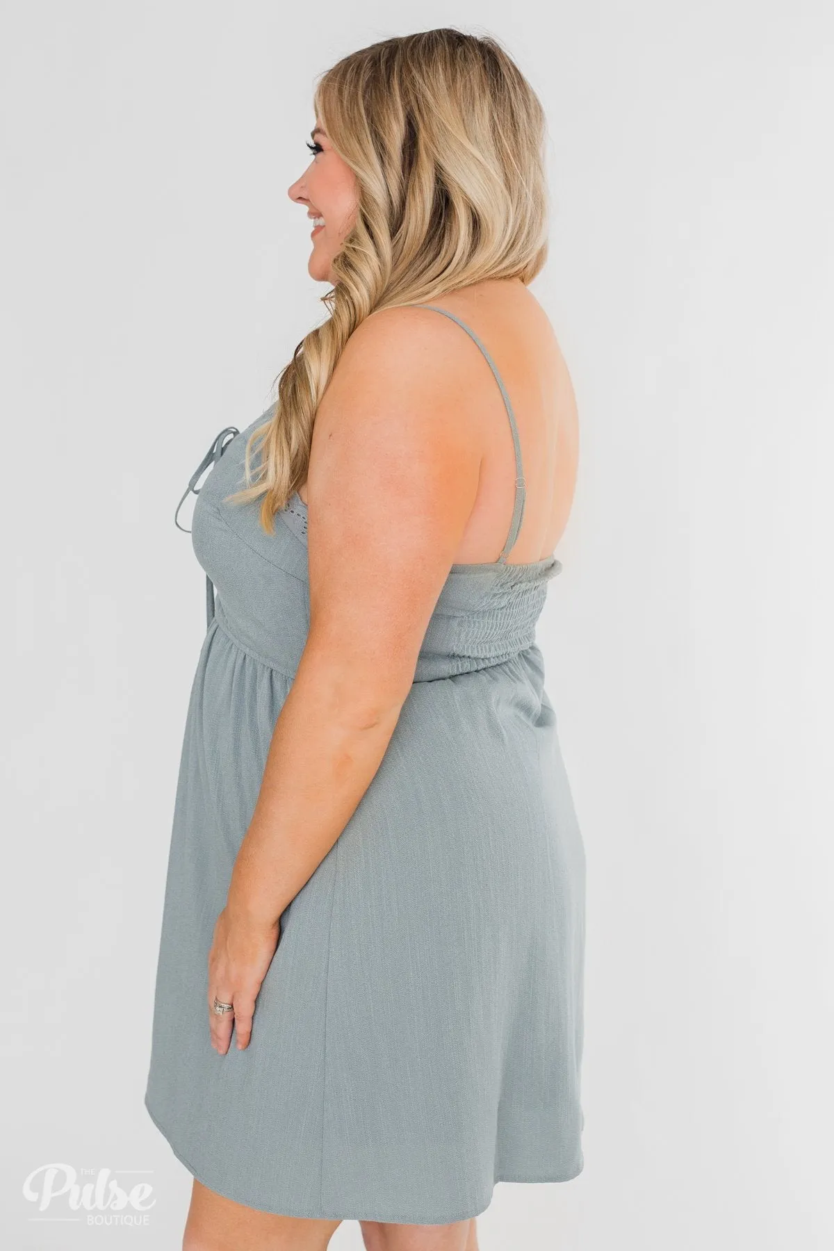 Take Me To Summer Lace Up Dress- Slate Blue