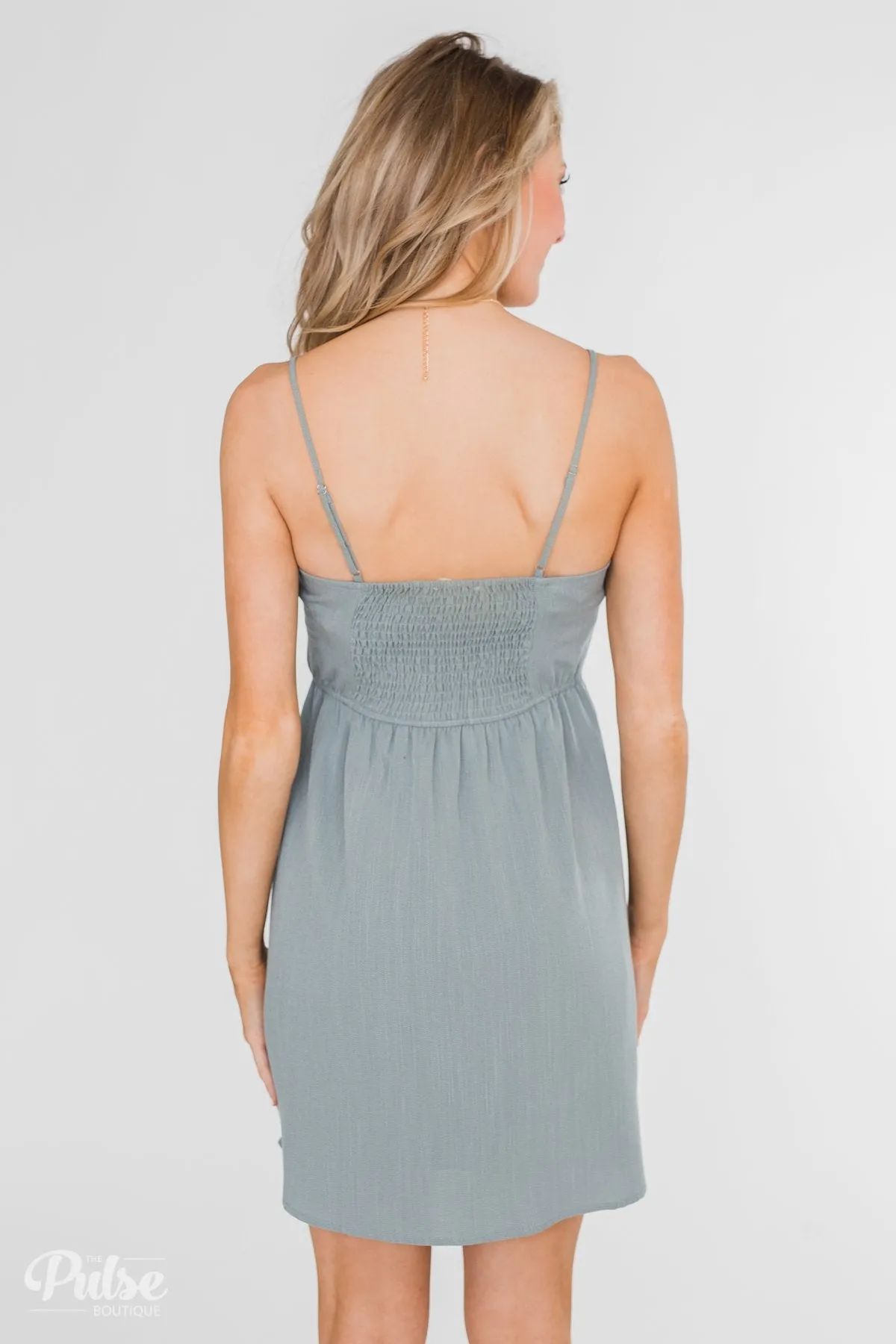 Take Me To Summer Lace Up Dress- Slate Blue