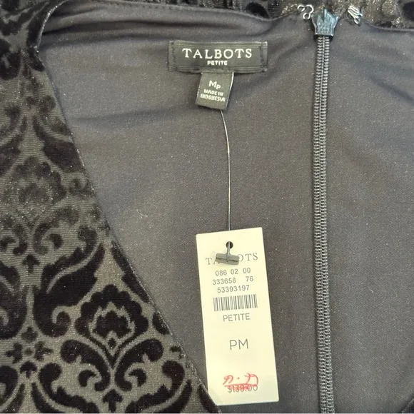 Talbots Long  Sleeve Burnt Out Velvet Dress Size MP