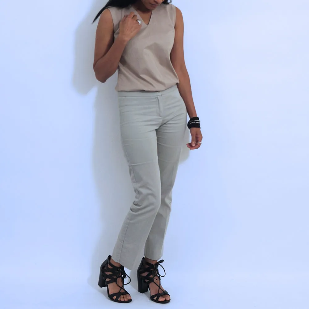 Tan Cotton Sleeveless V Loose Top | ALPHONSINA