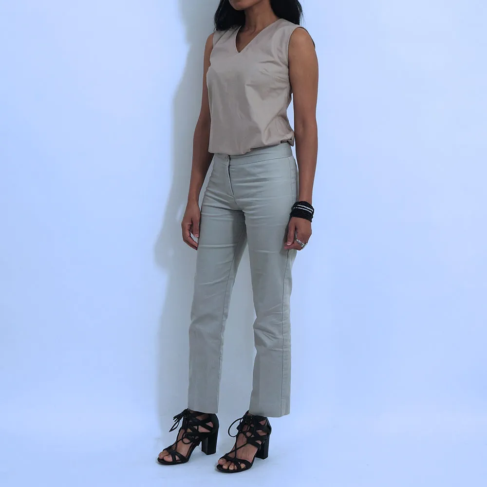 Tan Cotton Sleeveless V Loose Top | ALPHONSINA