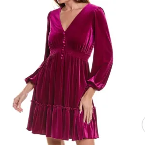 Taylor NWT Long Sleeve Vneck Hidden Back Zipper Velvet Midi Dress size 10