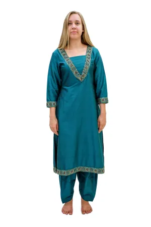 Teal Silk Salwar Kameez-Suit