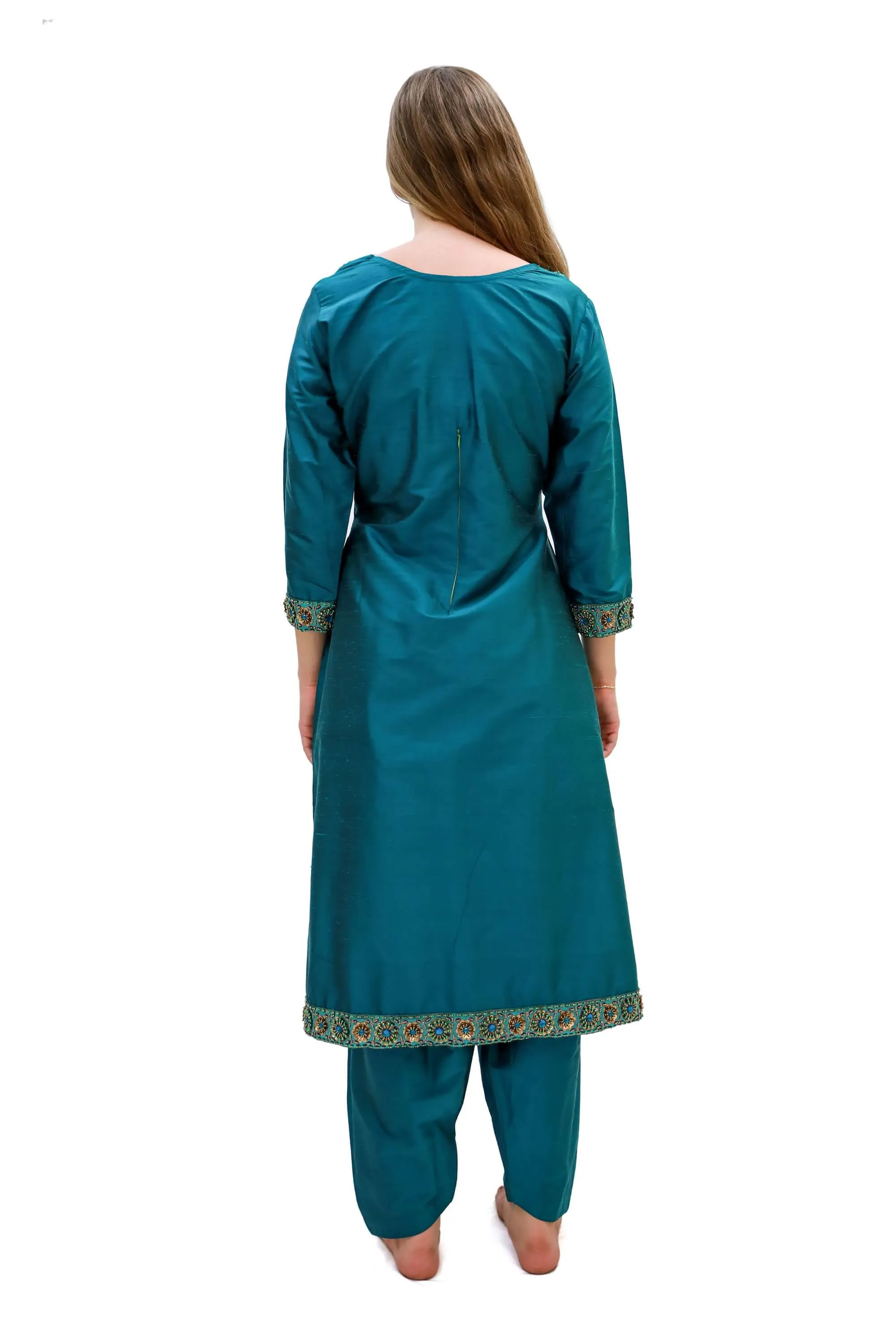 Teal Silk Salwar Kameez-Suit