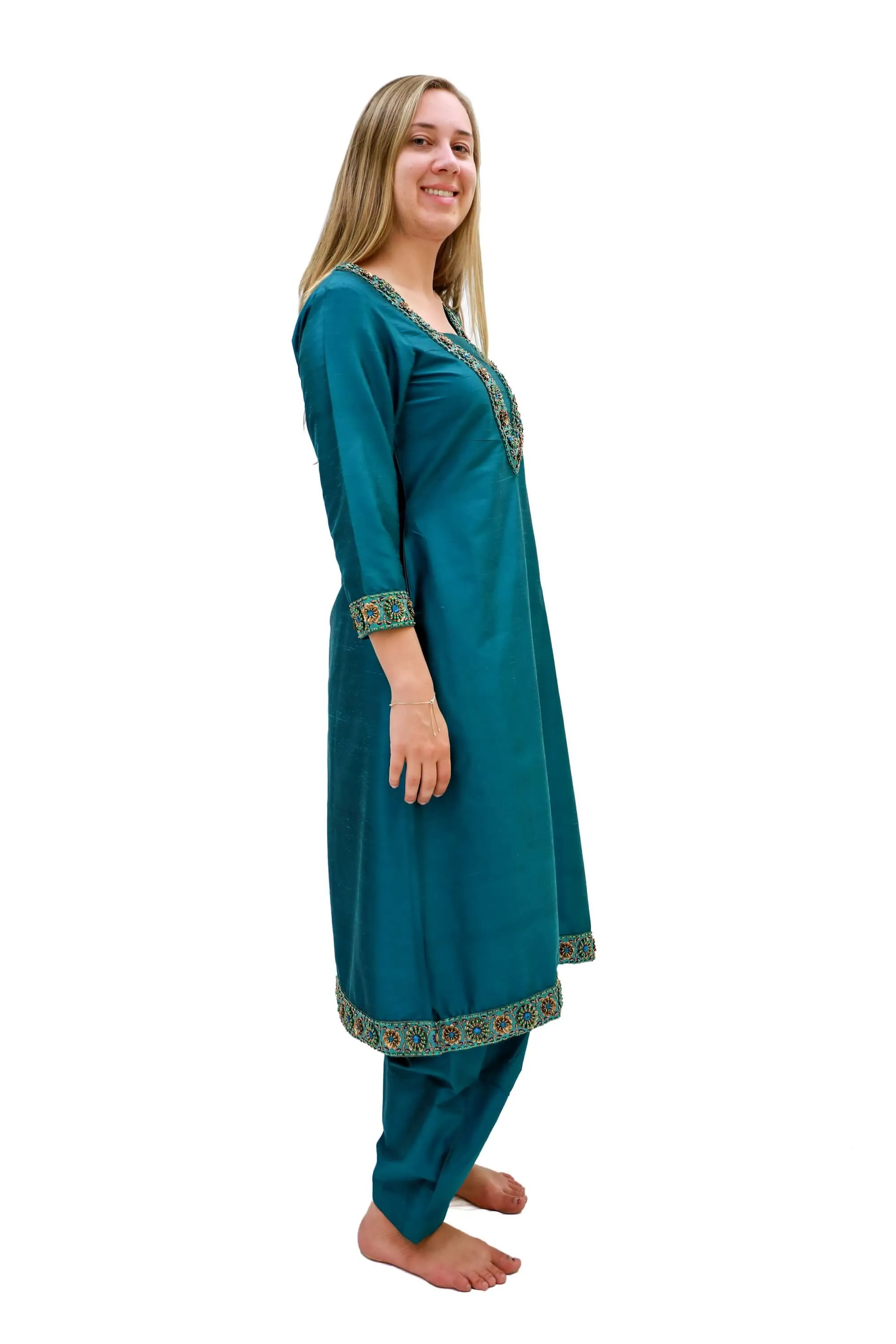 Teal Silk Salwar Kameez-Suit